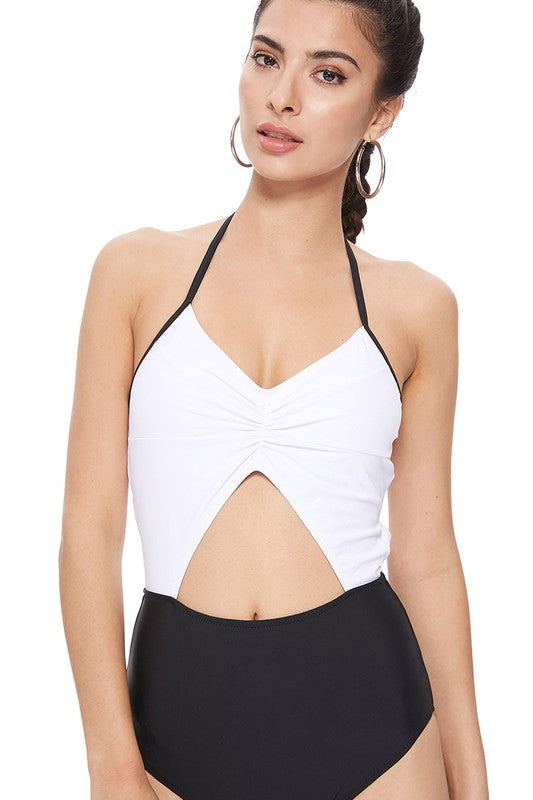 Color Block Cutout One Piece Swimsuit - Bella Sevyn
