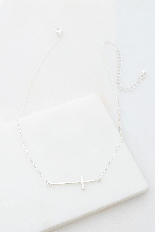 Hammered Sideways Cross Necklace - Bella Sevyn