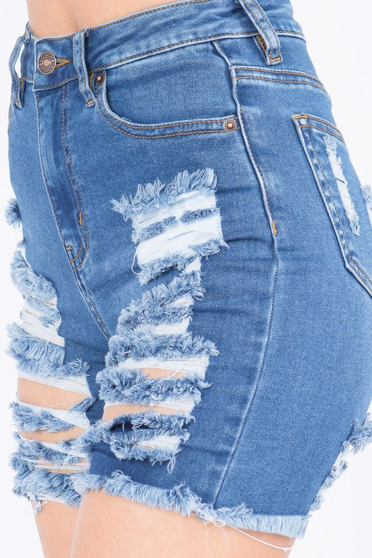 Distressed Denim Shorts - Bella Sevyn