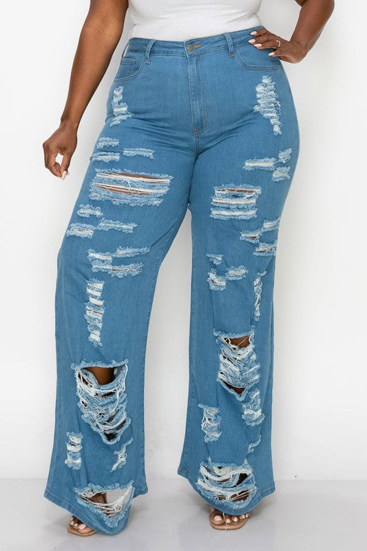 Plus Size Distressed Straight Leg Jeans - Bella Sevyn