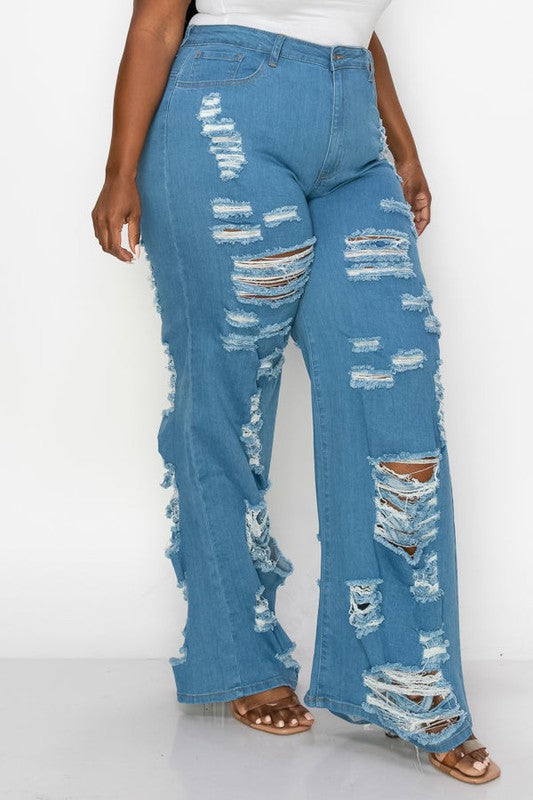 Plus Size Distressed Straight Leg Jeans - Bella Sevyn