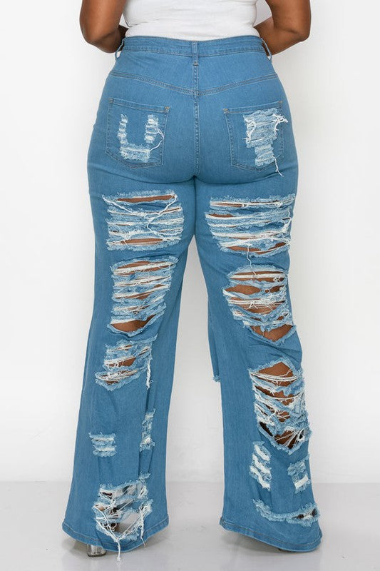 Plus Size Distressed Straight Leg Jeans - Bella Sevyn