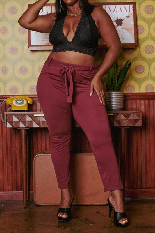Plus Size High Waist Belted Pants - Bella Sevyn