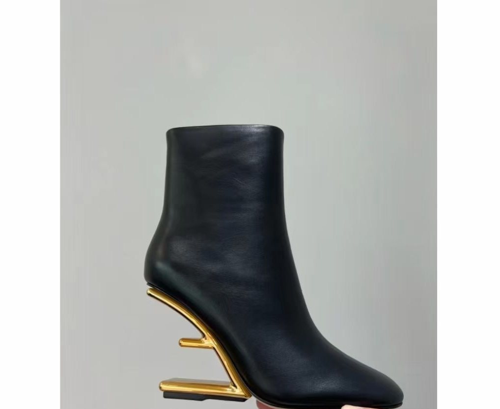 Leather Square Toe Geometric Heel Booties - Bella Sevyn