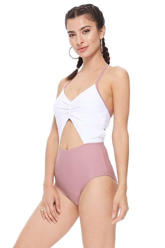 Color Block Cutout One Piece Swimsuit - Bella Sevyn