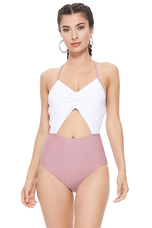 Color Block Cutout One Piece Swimsuit - Bella Sevyn