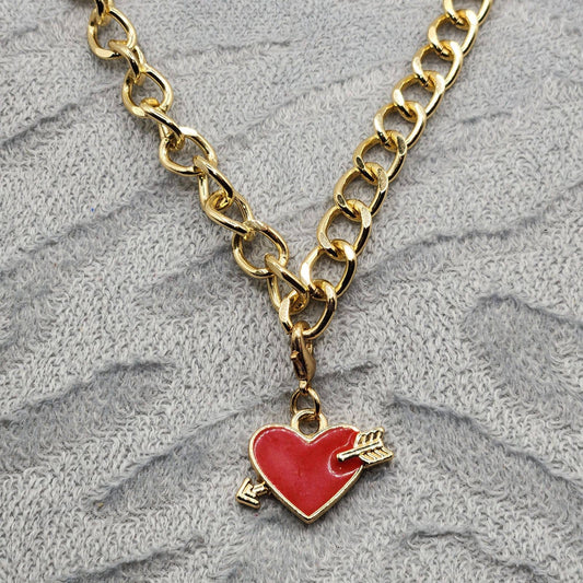Red and Gold Heart.charm Necklace