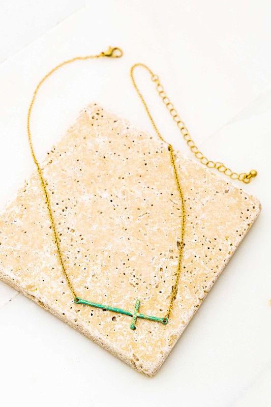Hammered Sideways Cross Necklace - Bella Sevyn