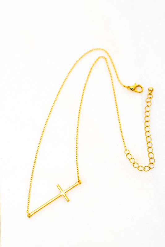 Hammered Sideways Cross Necklace - Bella Sevyn